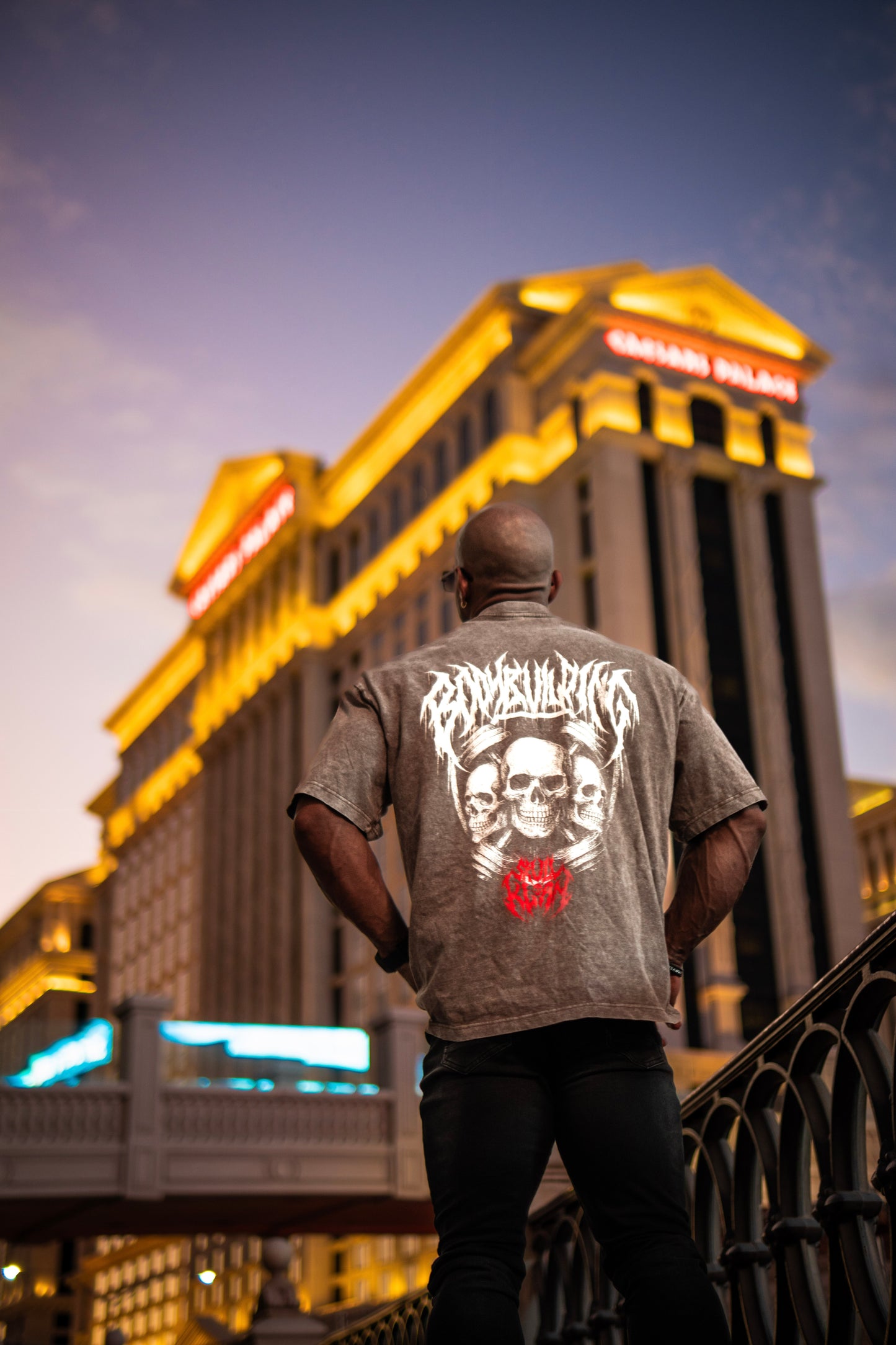 OVERSIZED TEE - SKULLS SHIELD - WASHED BROWN