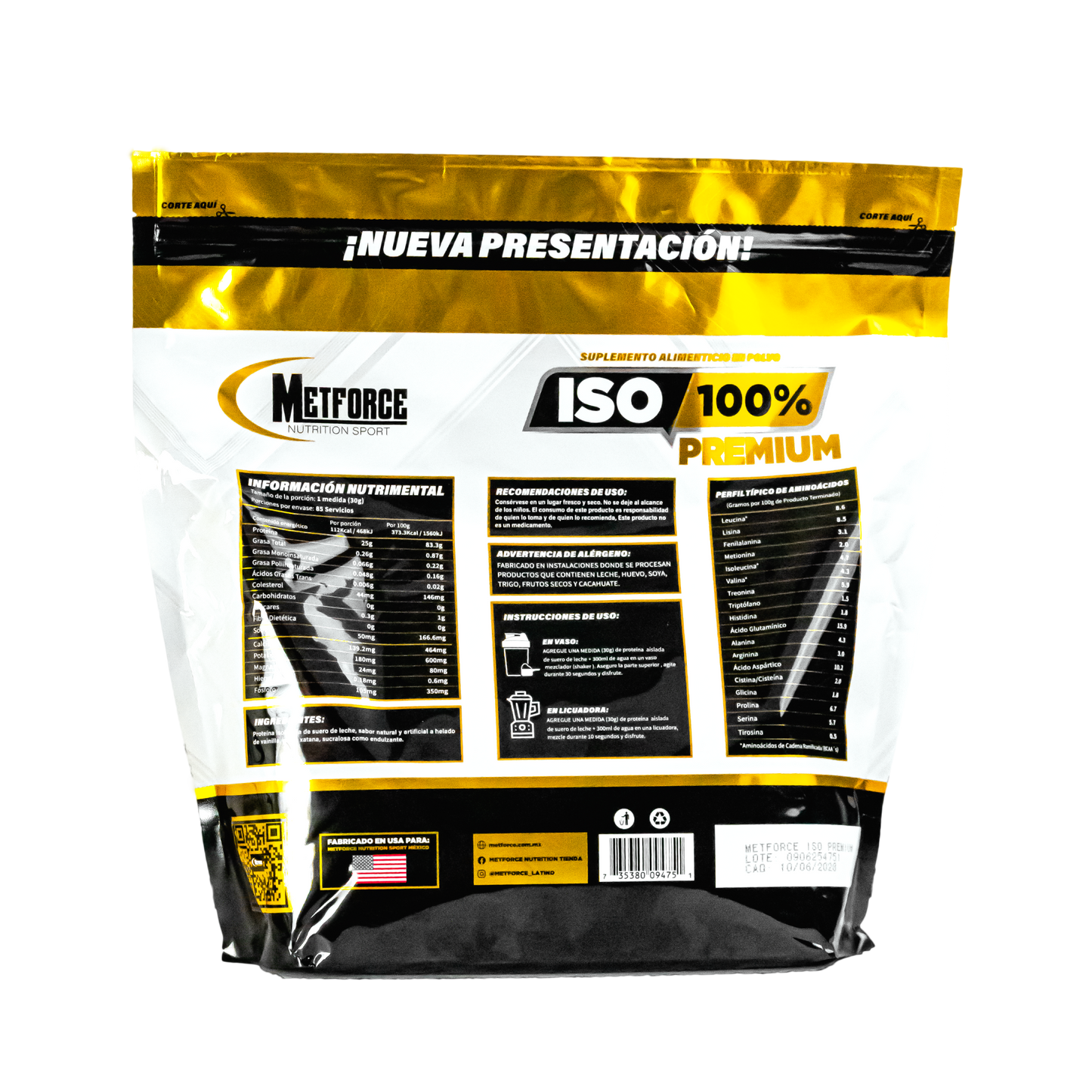 PROTEINA ISO 100% PREMIUM METFORCE 85 Servs