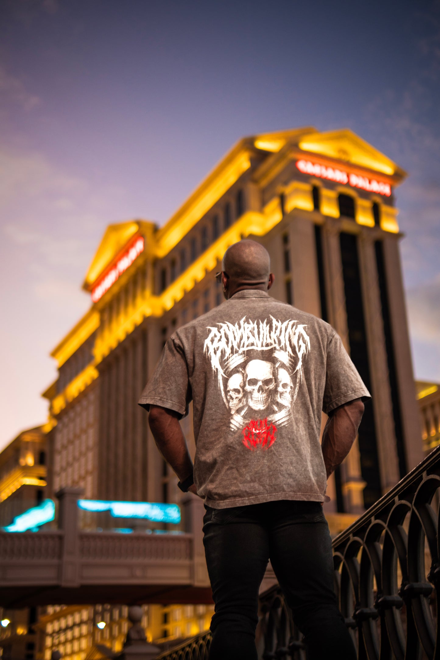 OVERSIZED TEE - SKULLS SHIELD - WASHED BROWN