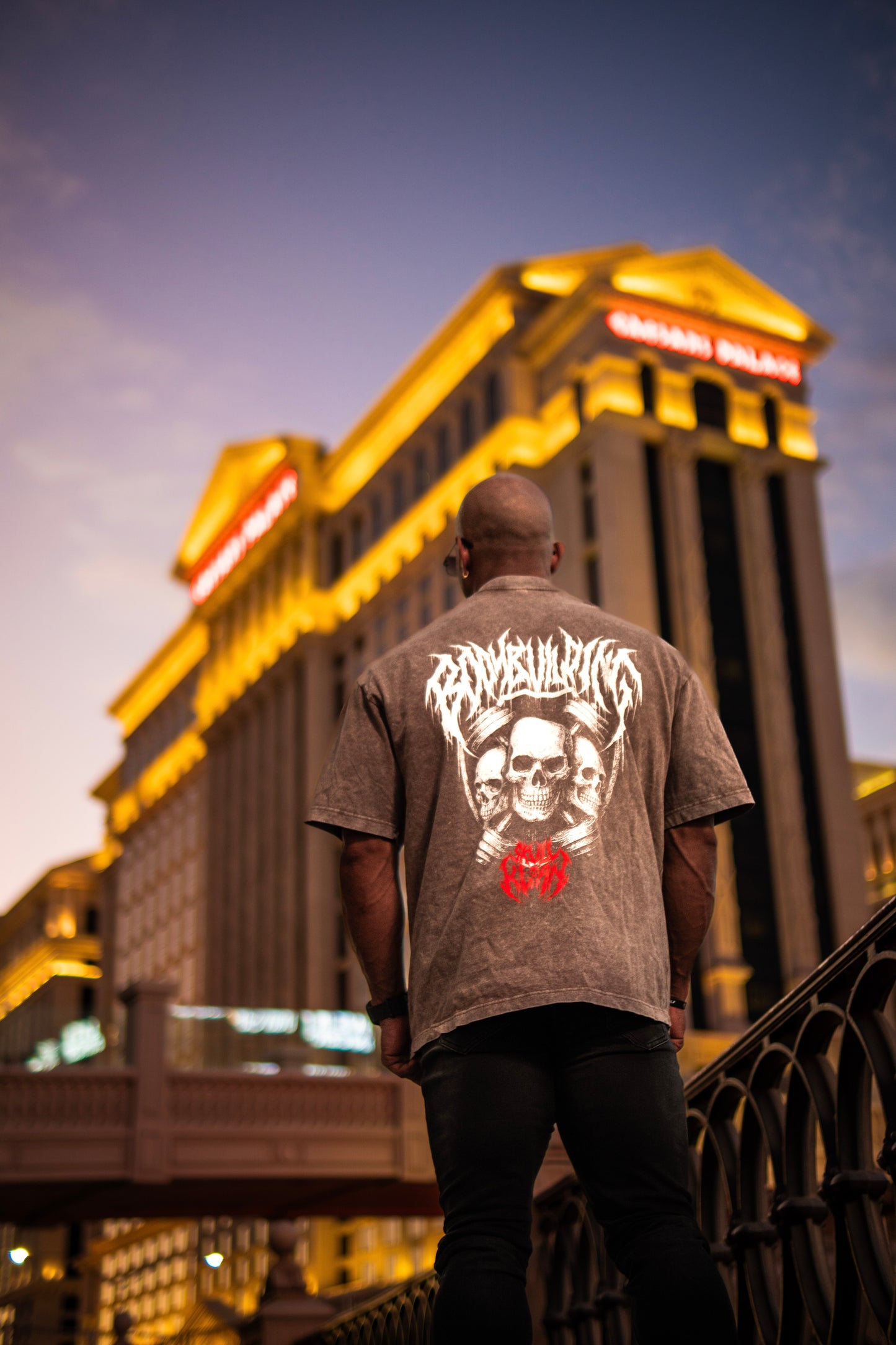 OVERSIZED TEE - SKULLS SHIELD - WASHED BROWN