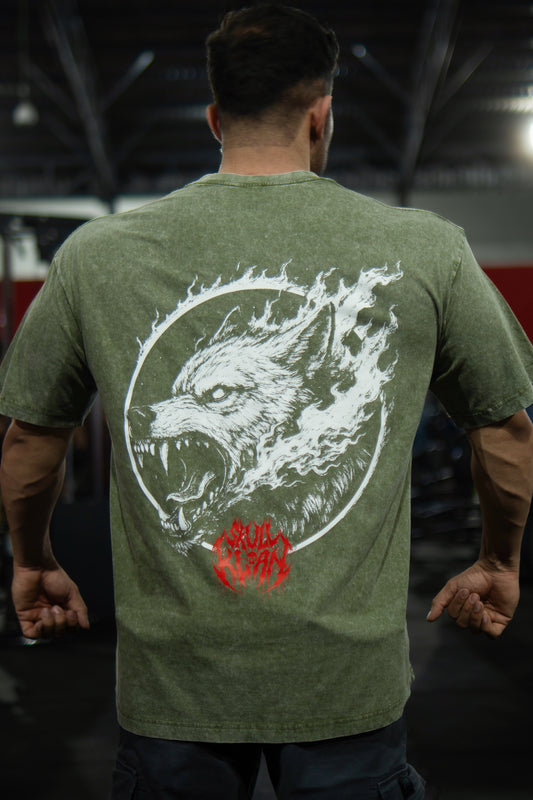 OVERSIZE - BODYBUILDING WOLF - WASHED GREEN