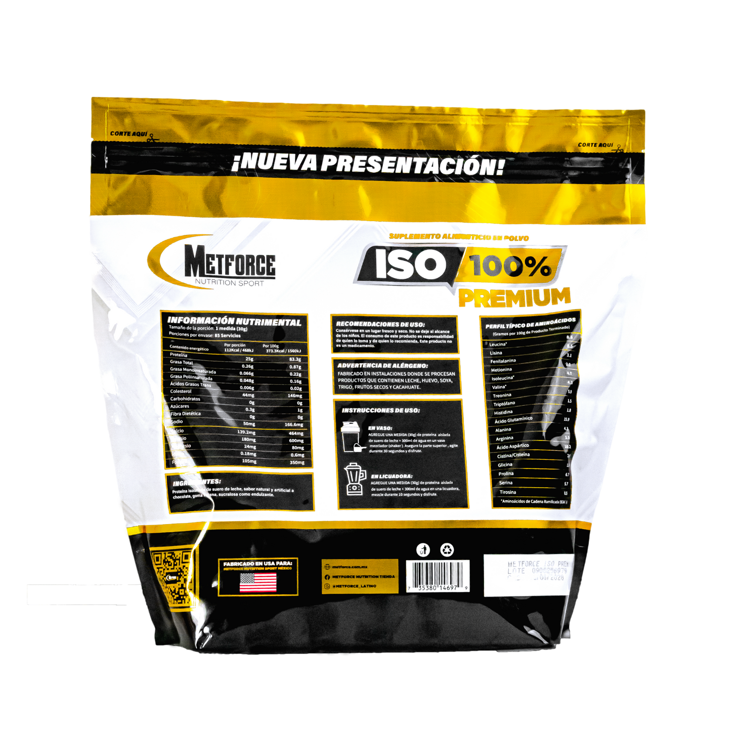 PROTEINA ISO 100% PREMIUM METFORCE 85 Servs